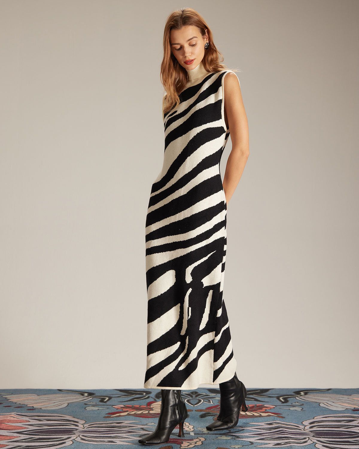 The Black Mock Neck Tank Sweater Midi Dress sold by rihoas product image thumbnail 4