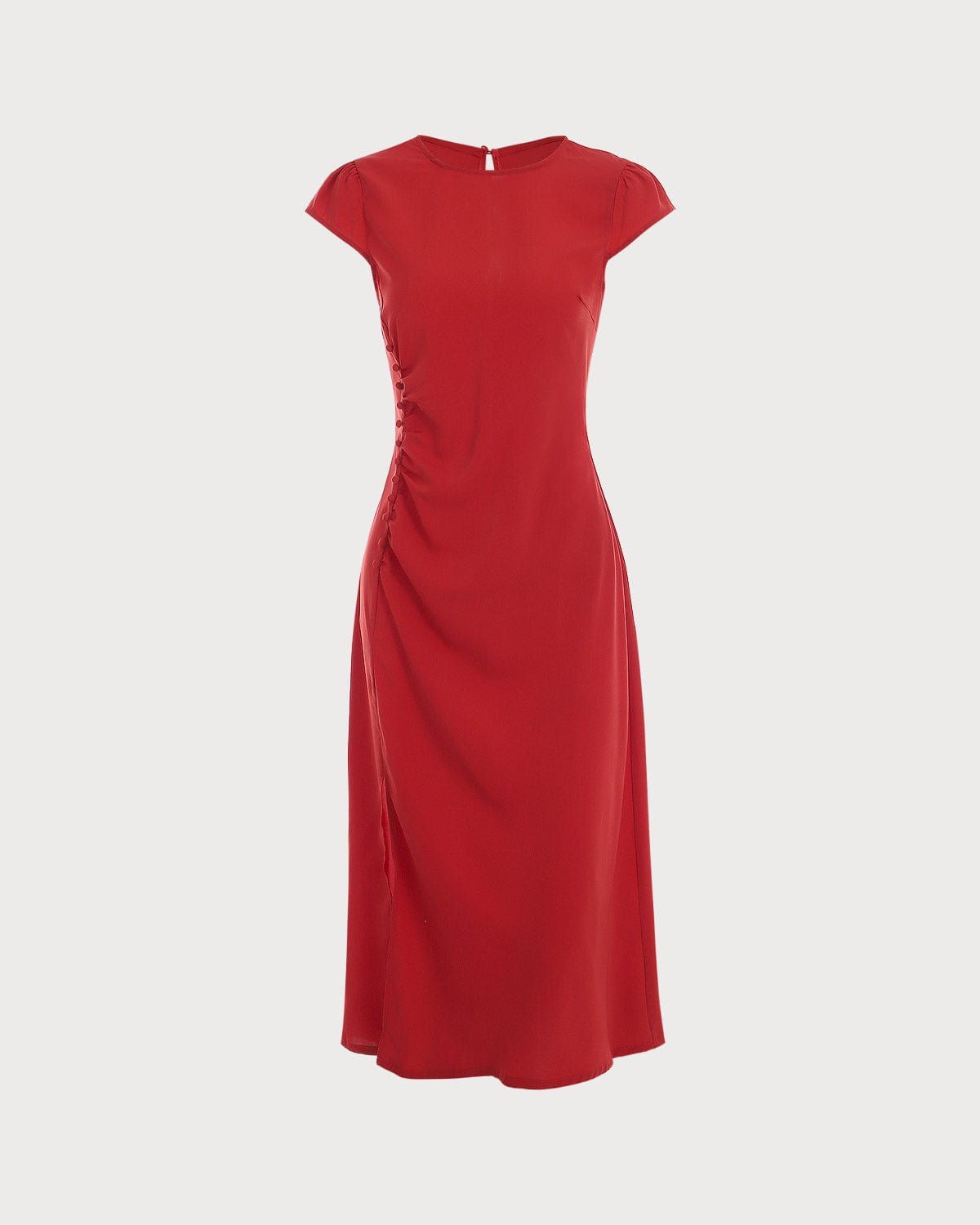 The Solid Ruched Side Split Midi Dress sold by rihoas product image thumbnail 6