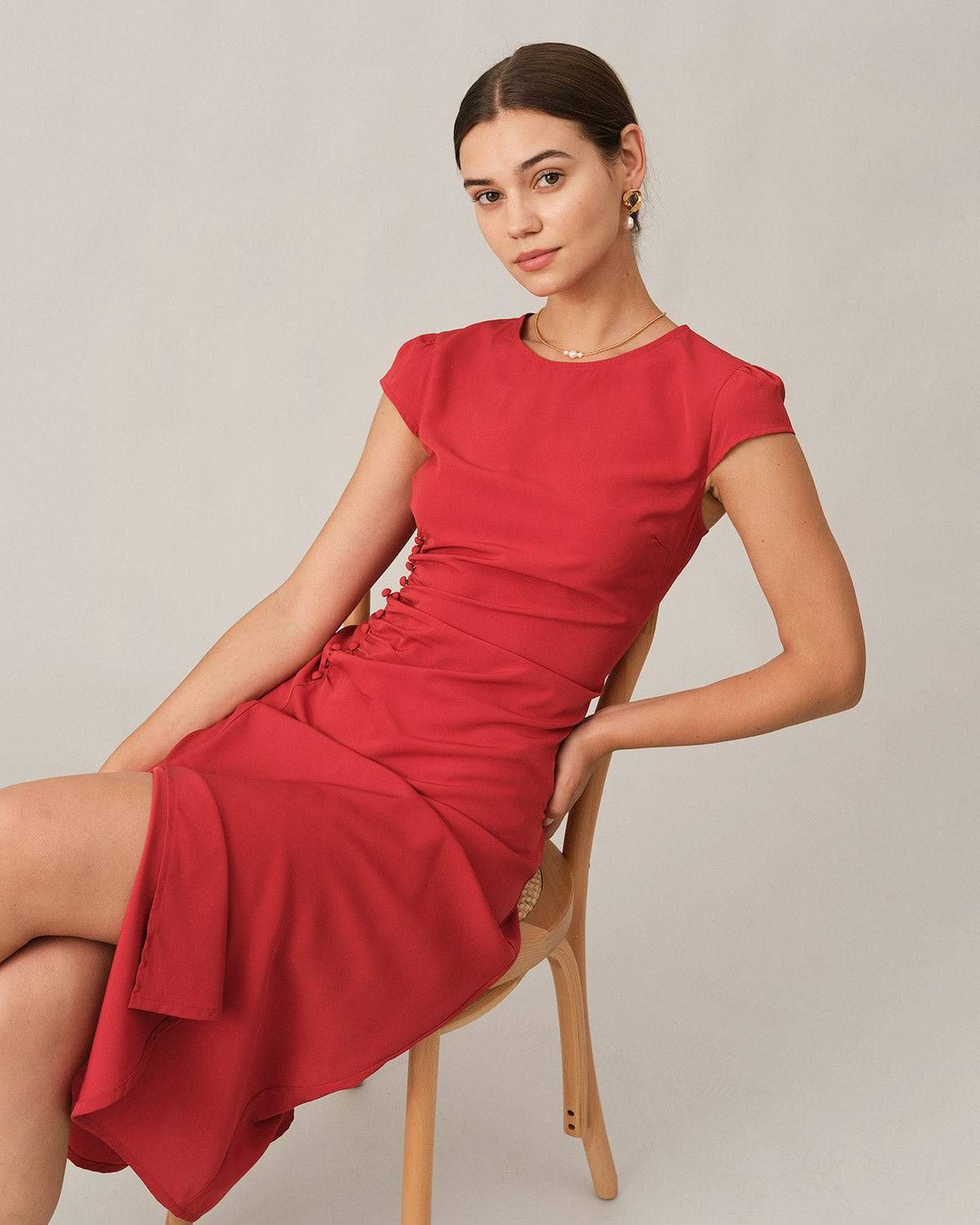 The Solid Ruched Side Split Midi Dress sold by rihoas product image thumbnail 3