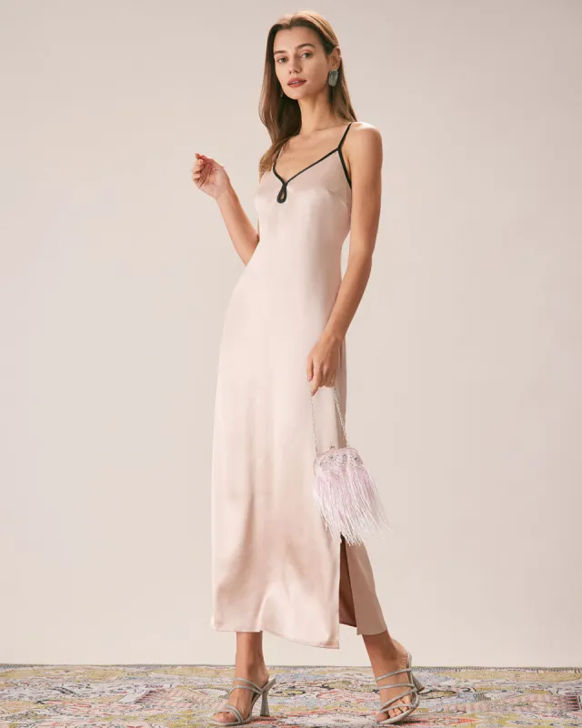 The Apricot Contrast Trim Satin Maxi Dress sold by rihoas