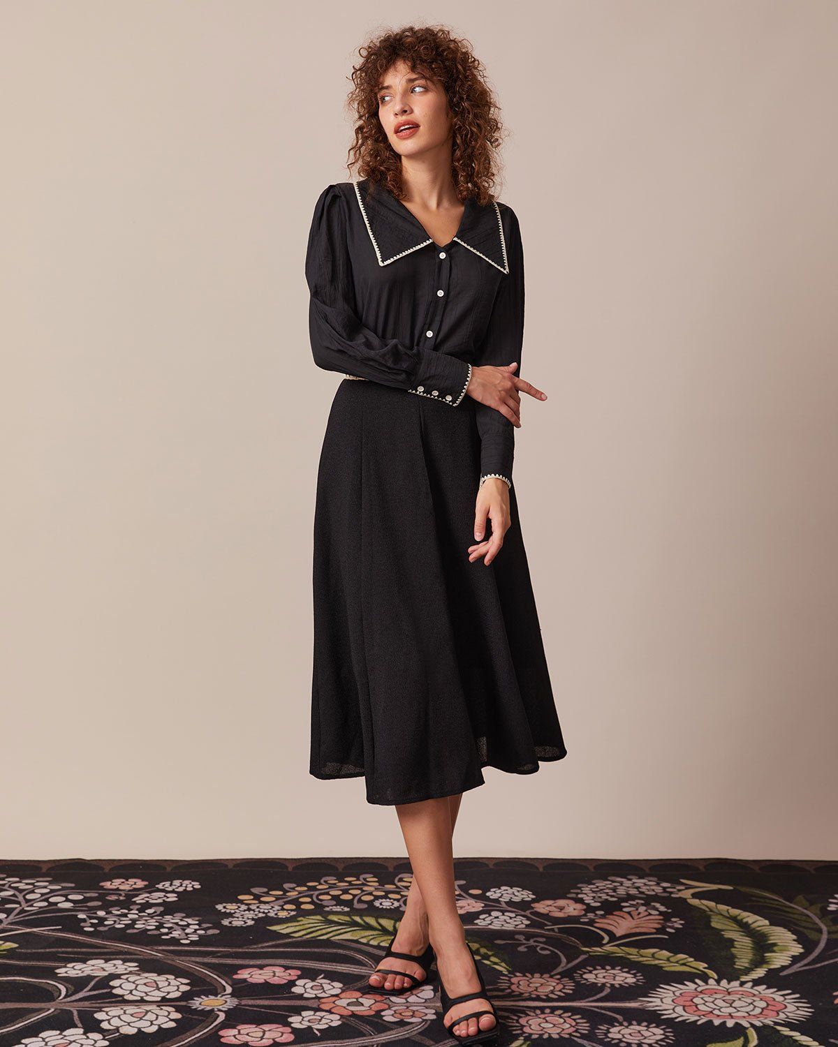 The Black Contrast Embroidery Midi Skirt sold by rihoas product image thumbnail 3