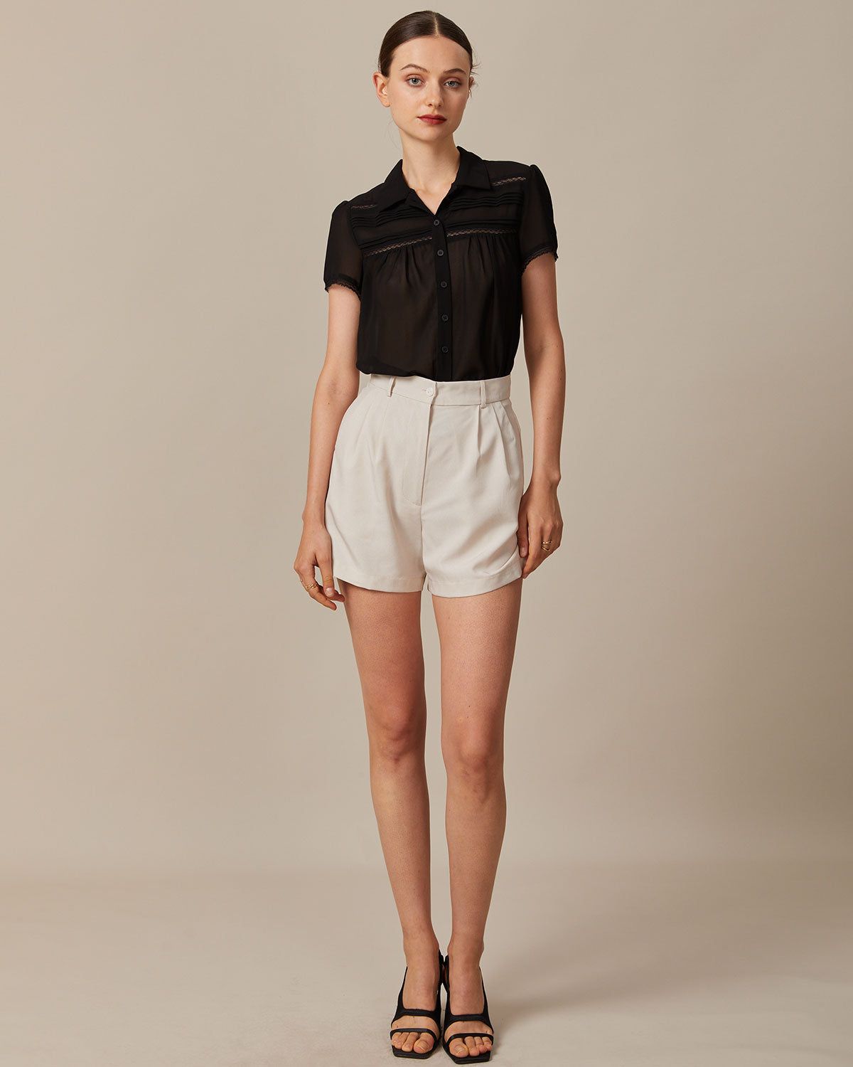 The Black Lapel Lace Trim Pleated Blouse sold by rihoas product image thumbnail 3