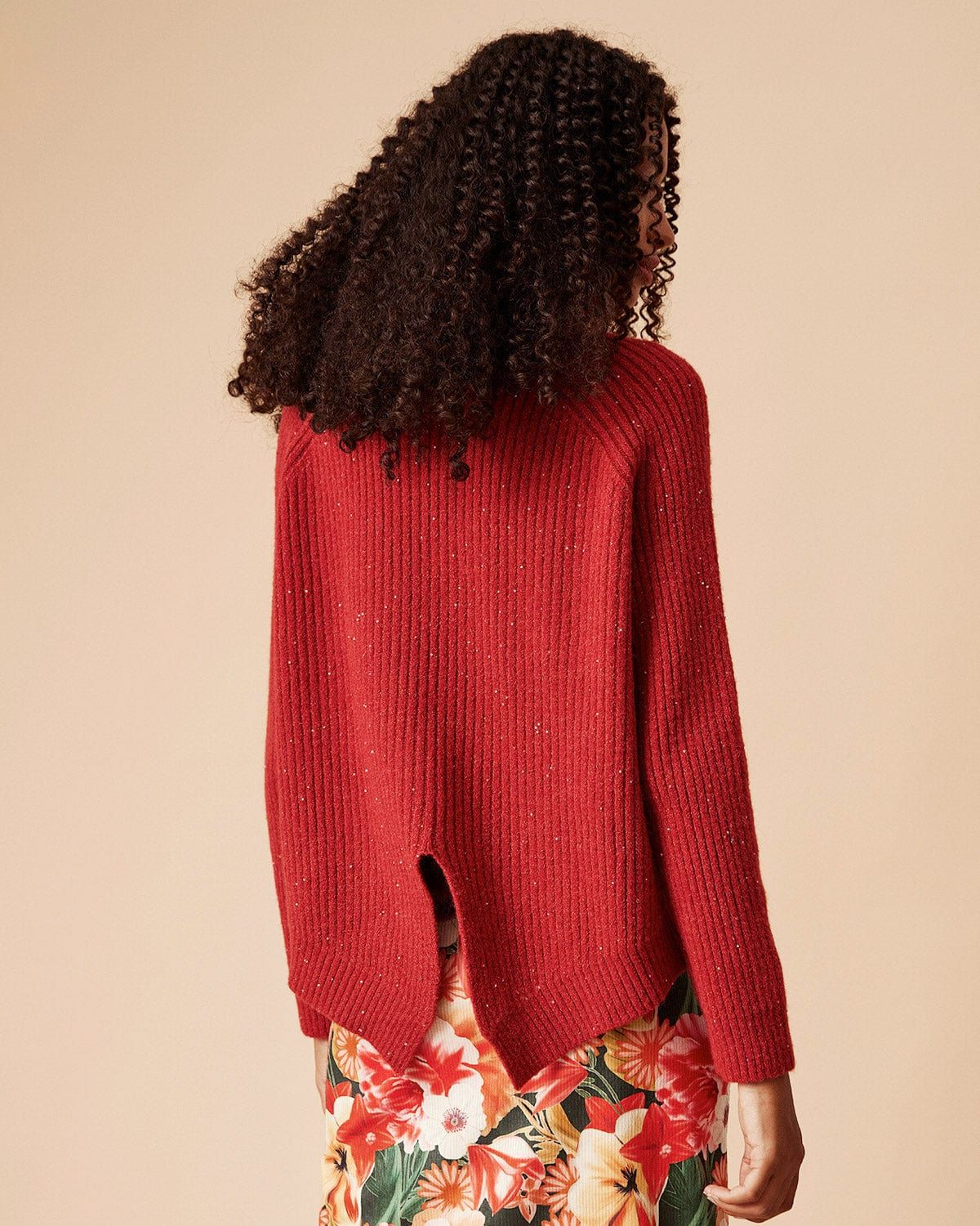 The Solid Slit Sequin Turtleneck Sweater sold by rihoas product image thumbnail 3