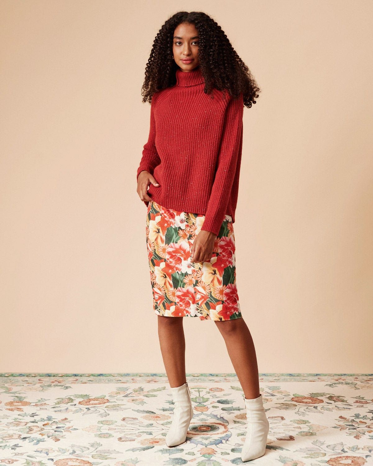 The Solid Slit Sequin Turtleneck Sweater sold by rihoas product image thumbnail 2