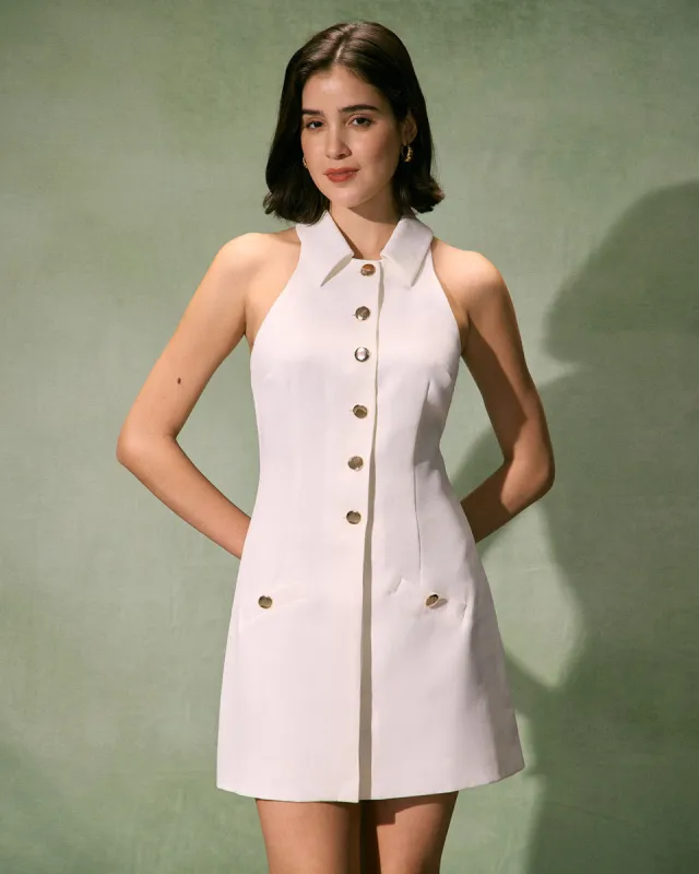 The White Collared Button Sleeveless Mini Dress sold by rihoas
