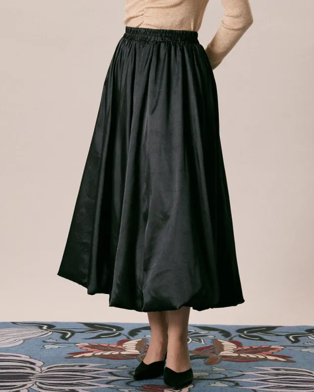 The Black Natural Waisted Pleated Midi Skirt sold by rihoas