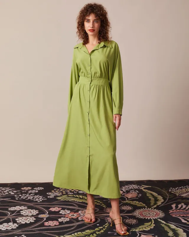 The Green Collared Belted Shirt Maxi Dress sold by rihoas