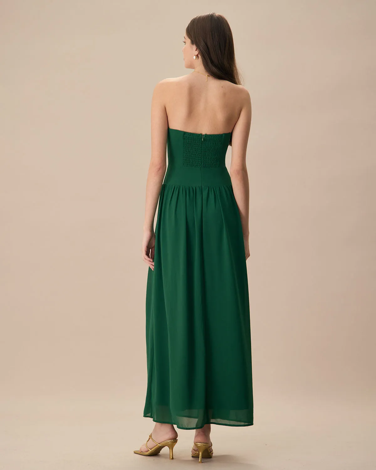 The Green Sweetheart Neck Ruched Maxi Dress sold by rihoas product image thumbnail 5