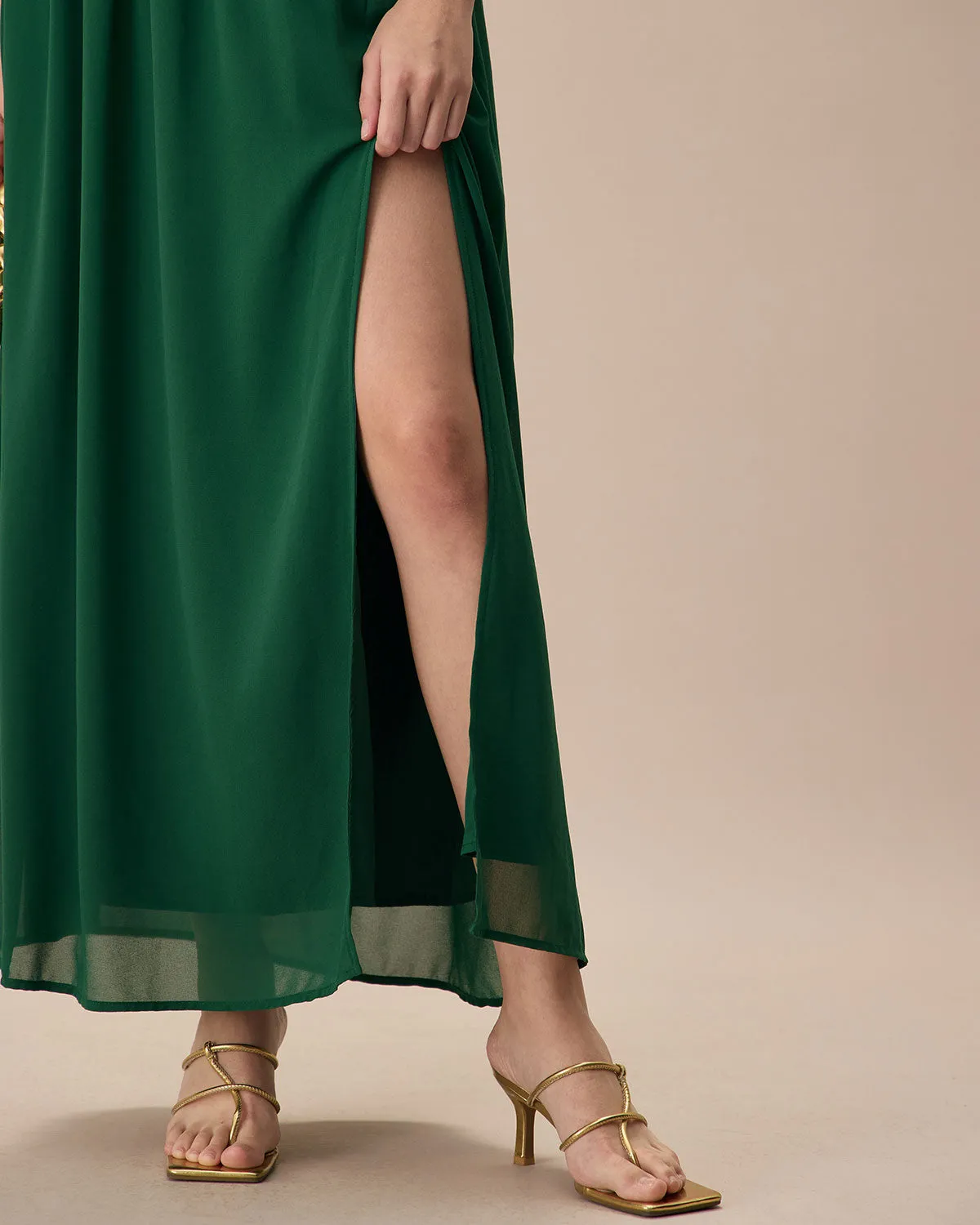The Green Sweetheart Neck Ruched Maxi Dress sold by rihoas product image thumbnail 4