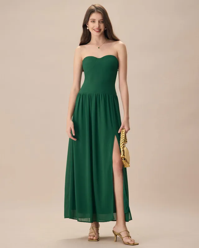 The Green Sweetheart Neck Ruched Maxi Dress sold by rihoas
