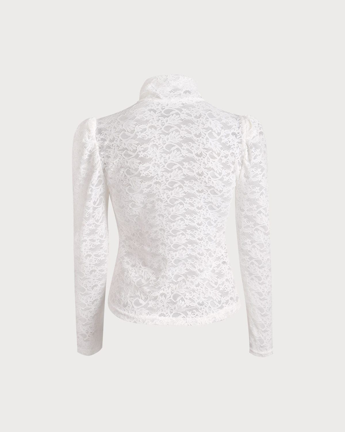 The White See Through Mock Neck Lace Blouse sold by rihoas product image thumbnail 3