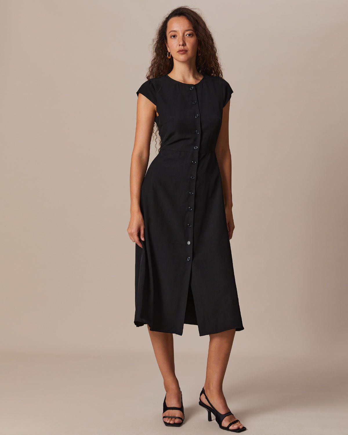 The Black Round Neck Cap Sleeve Midi Dress sold by rihoas product image thumbnail 2