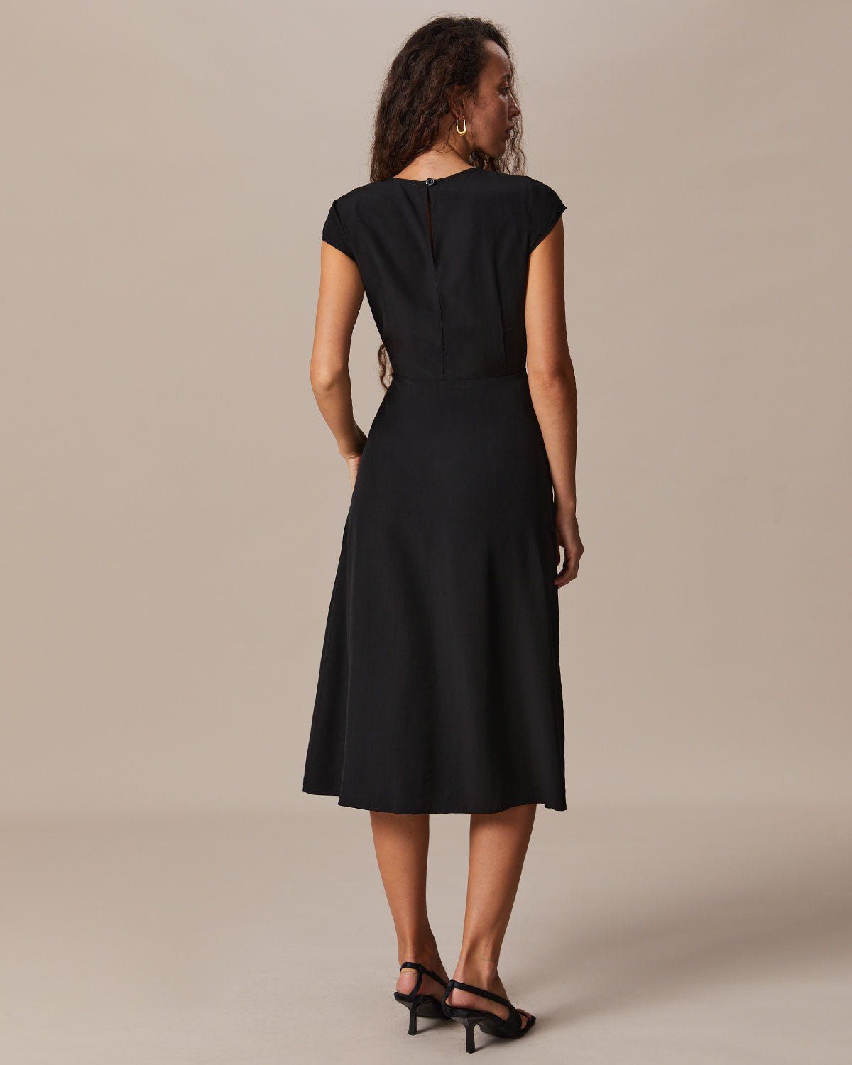 The Black Round Neck Cap Sleeve Midi Dress sold by rihoas product image thumbnail 6