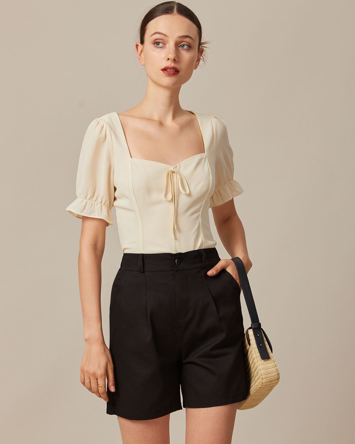 The Black High Waisted Button Shorts sold by rihoas product image thumbnail 3