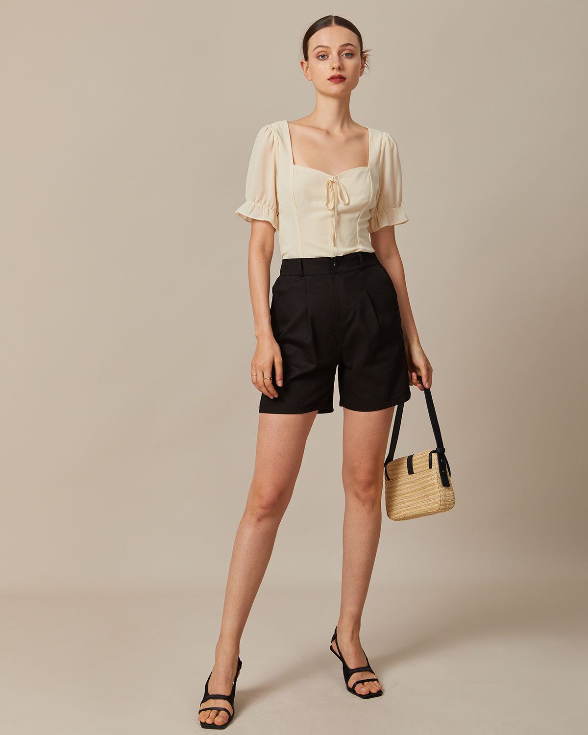 The Black High Waisted Button Shorts sold by rihoas product image thumbnail 4