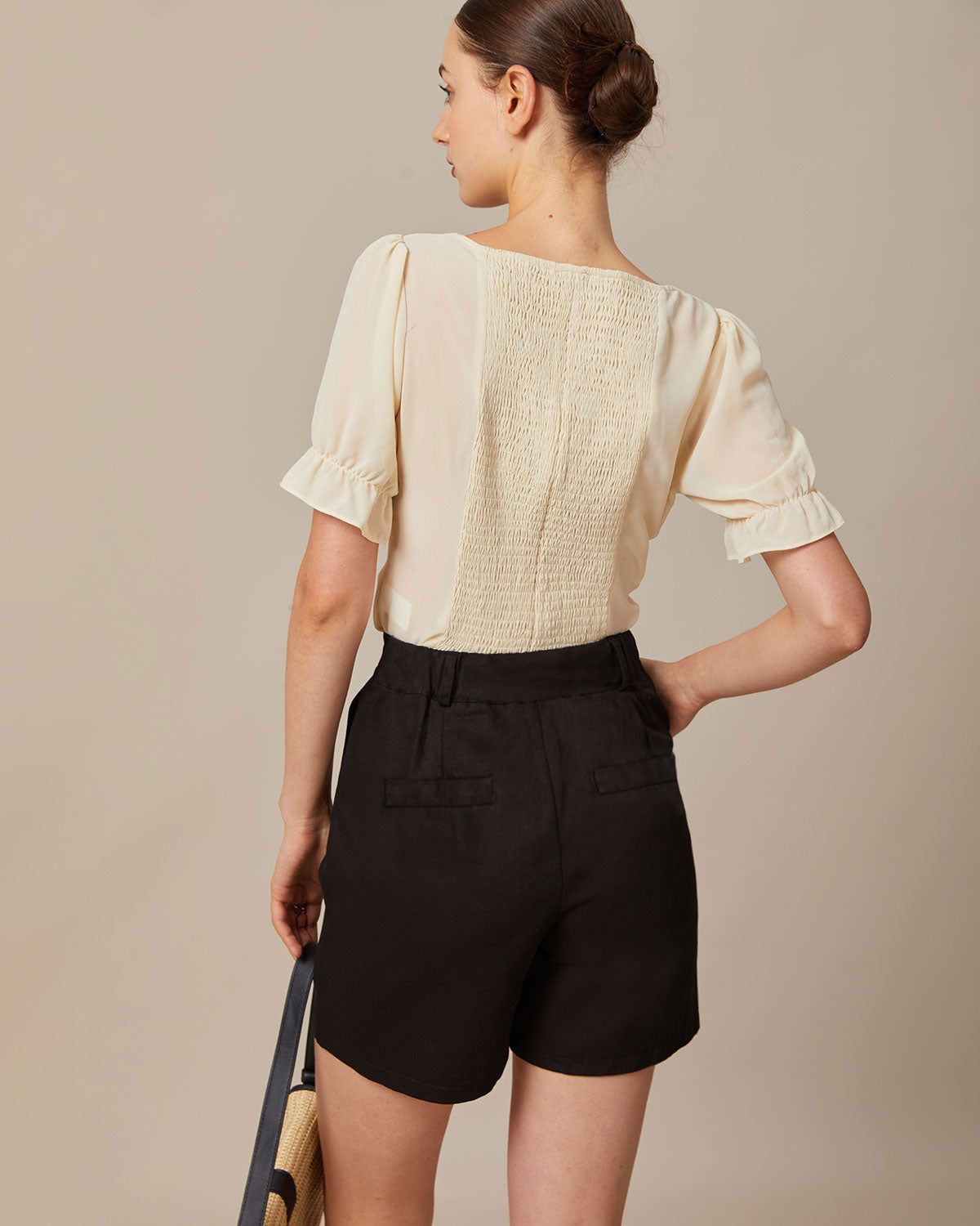 The Black High Waisted Button Shorts sold by rihoas product image thumbnail 5