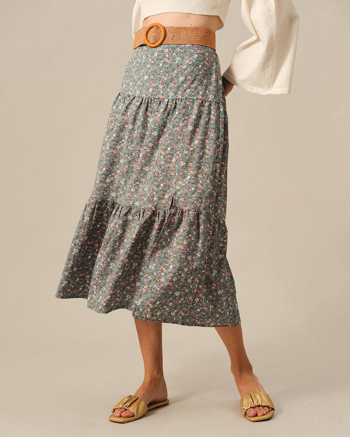 The Floral Ruffle A-line Skirt sold by rihoas