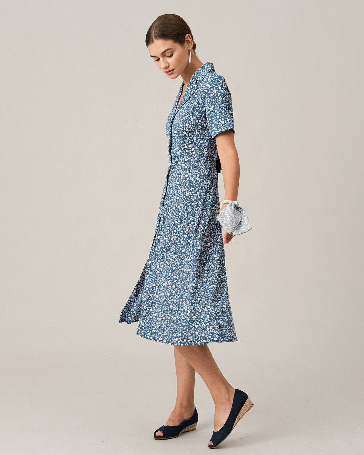 The Button-up V Neck Midi Dress sold by rihoas product image thumbnail 4