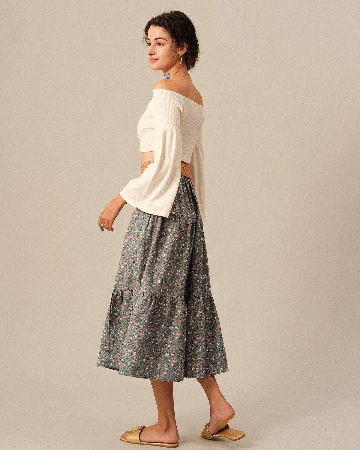 The Floral Ruffle A-line Skirt sold by rihoas product image thumbnail 5