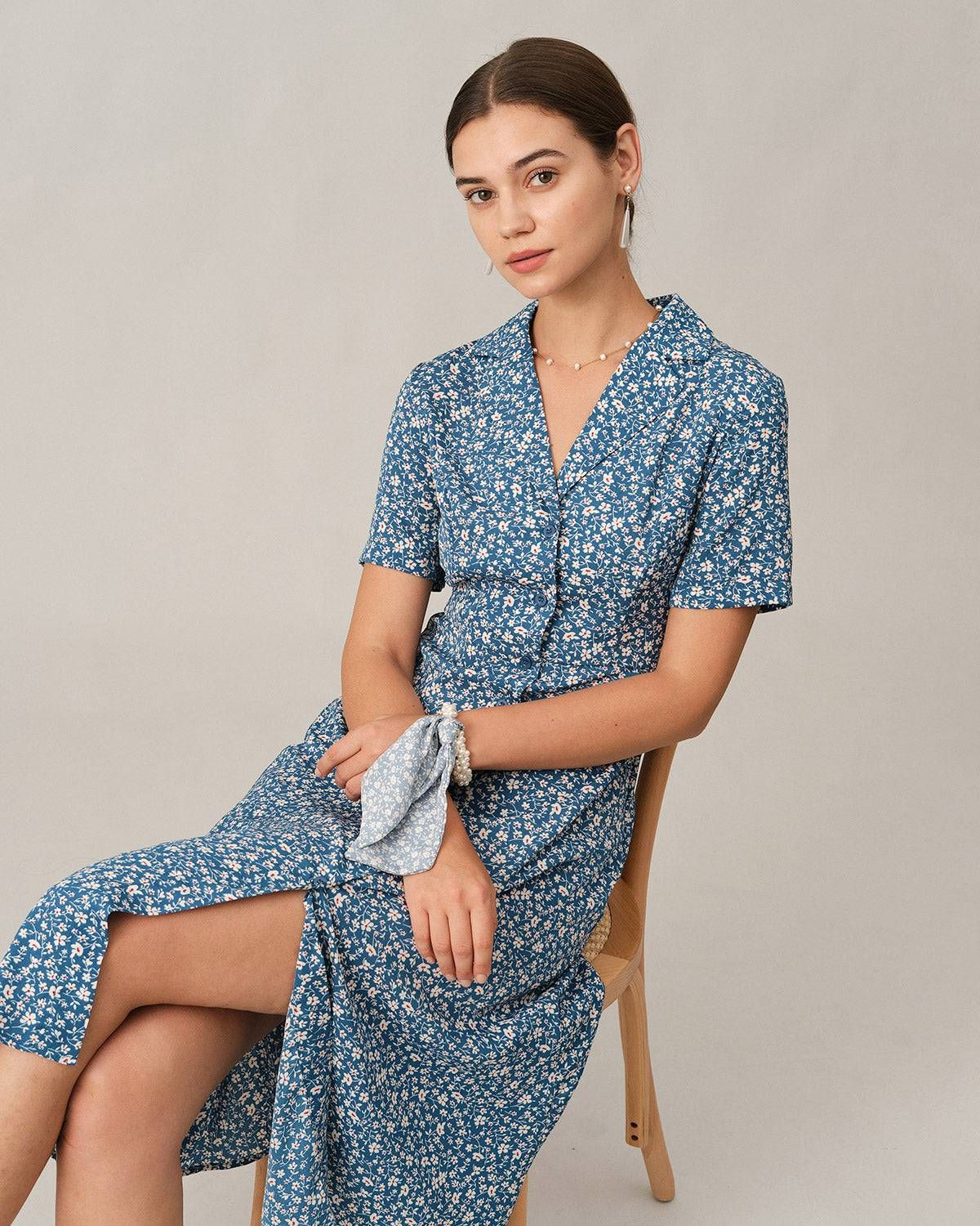 The Button-up V Neck Midi Dress sold by rihoas product image thumbnail 3