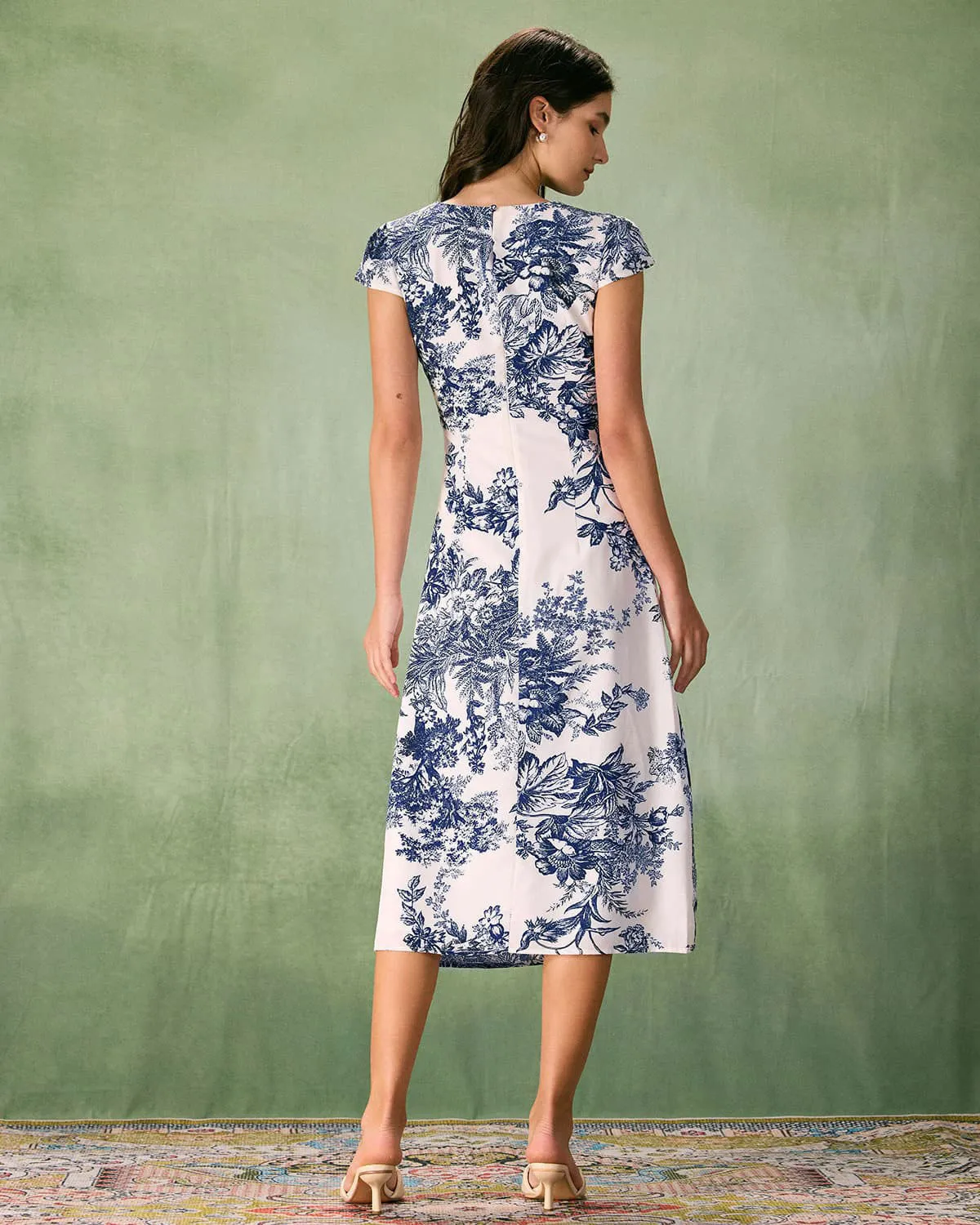 The Round Neck Cap Sleeve Floral Midi Dress sold by rihoas product image thumbnail 4