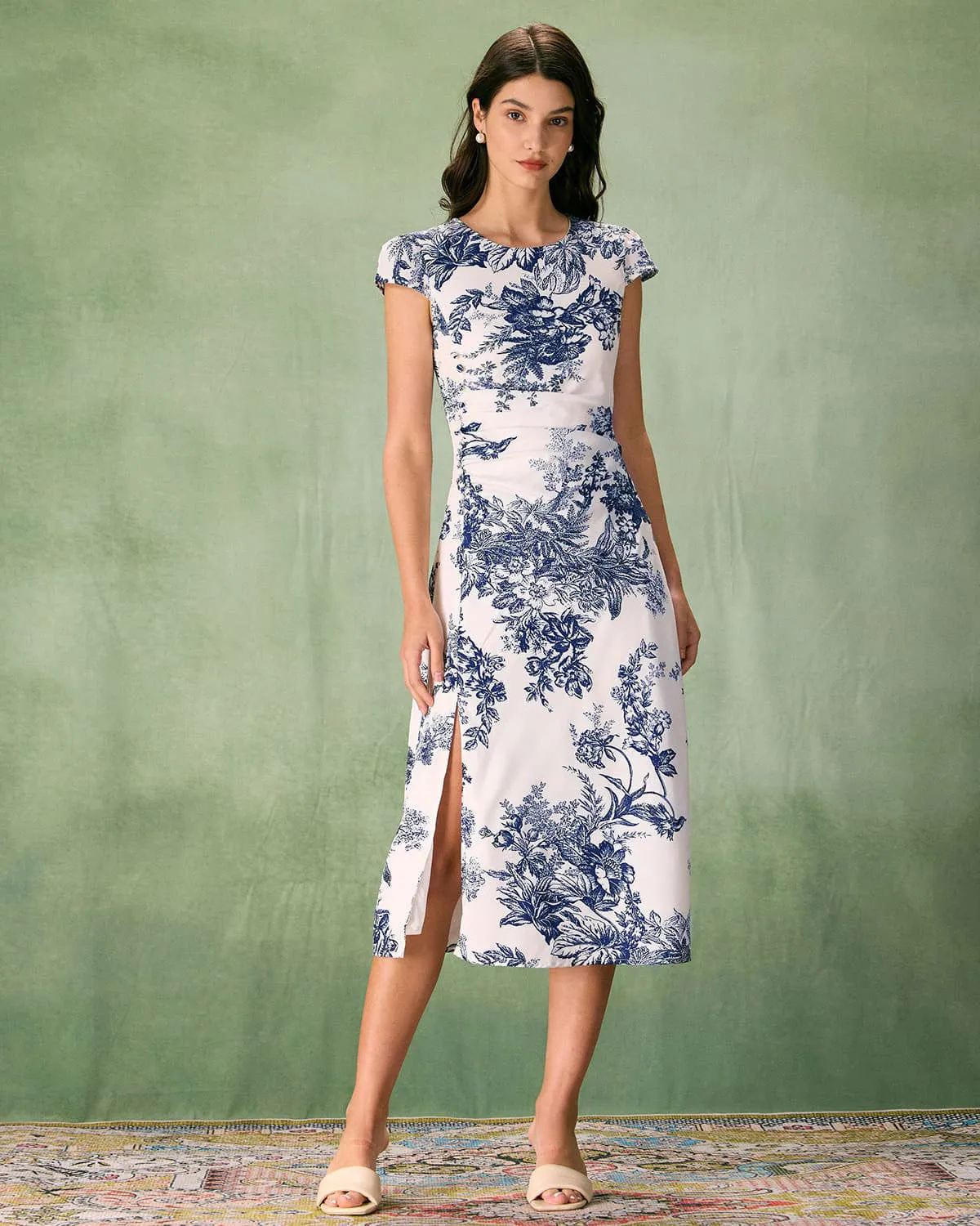 The Round Neck Cap Sleeve Floral Midi Dress sold by rihoas product image thumbnail 3