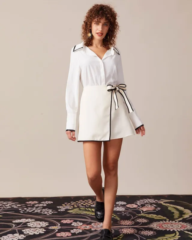 The Beige Colorblock Zipper Tie Mini Skirt sold by rihoas