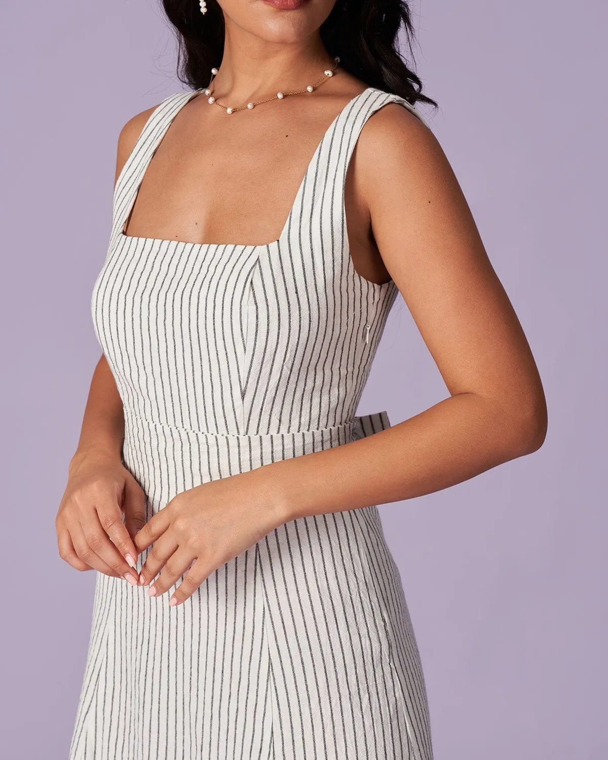 The White Square Neck Striped Midi Dress sold by rihoas product image thumbnail 4