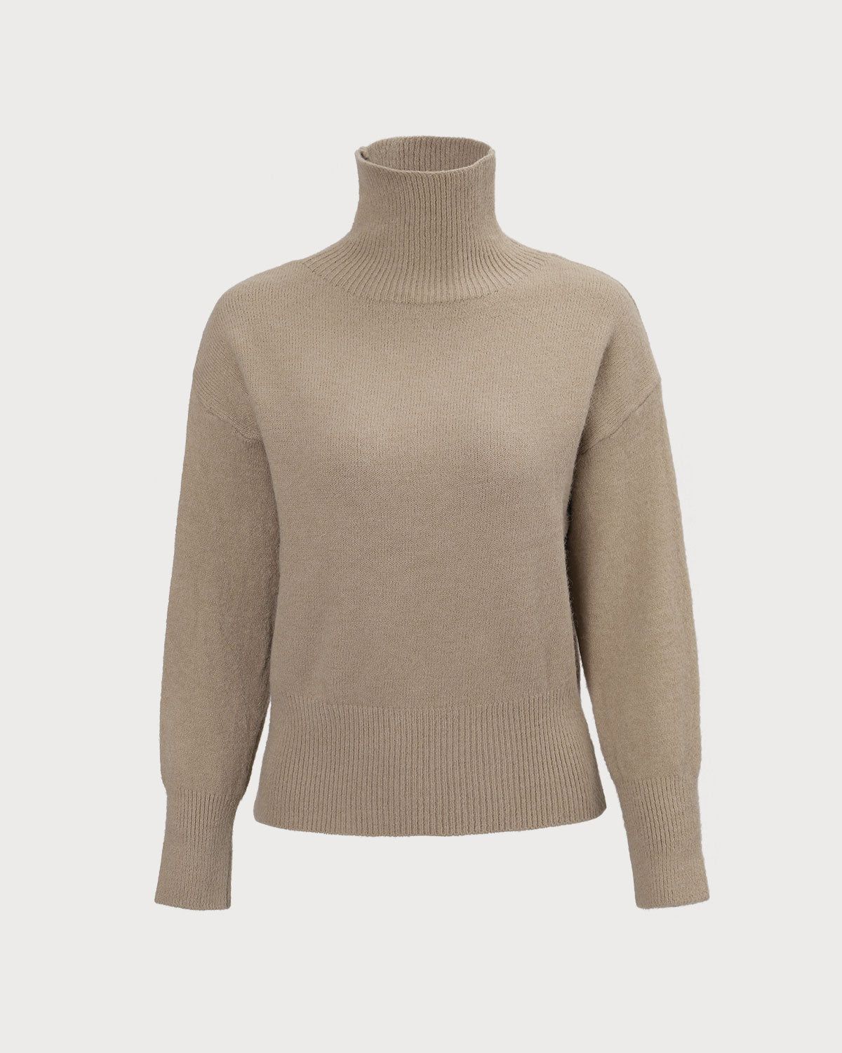 The Khaki Turtleneck Drop Shoulder Sweater sold by rihoas
