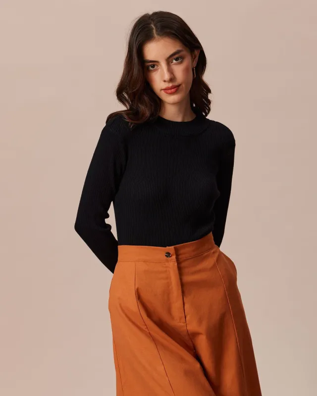 The Black Round Neck Backless Knit Top sold by rihoas