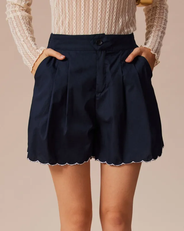 The Navy Embroidery Scalloped Hem Shorts made by rihoas
