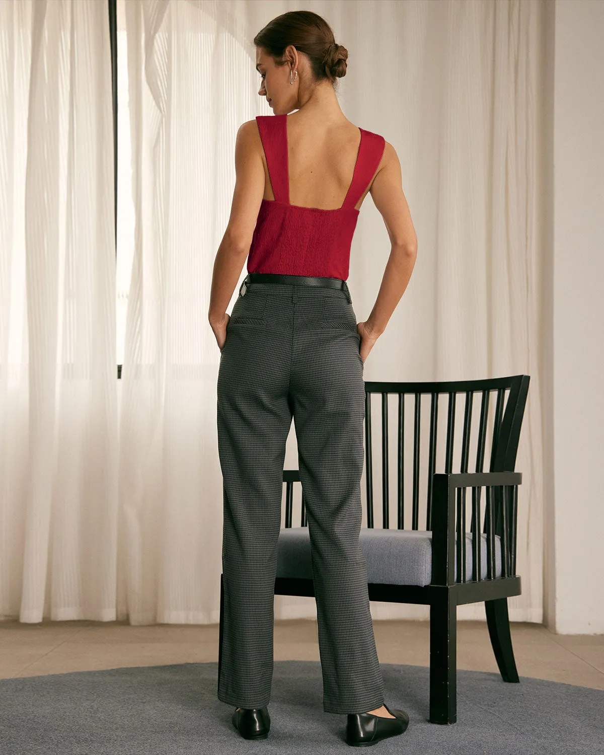 The Red Square Neck Jacquard Tank Top sold by rihoas product image thumbnail 5
