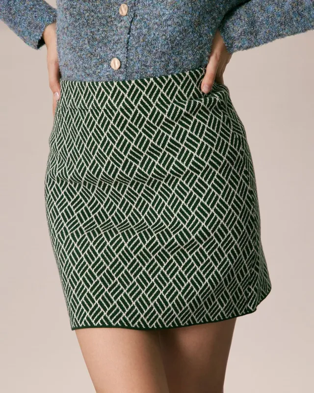 The Green Geometric Print Knit Mini Skirt sold by rihoas
