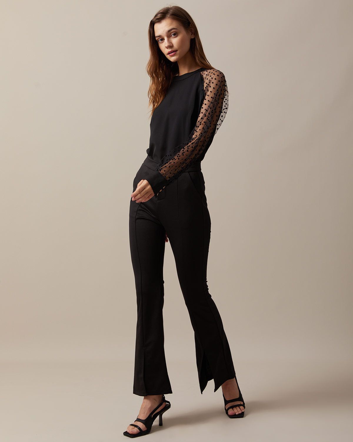 The Black Polka Dot Sheer Sleeve Blouse sold by rihoas product image thumbnail 4