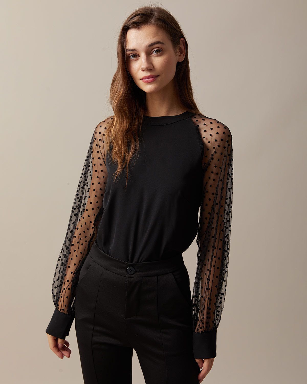 The Black Polka Dot Sheer Sleeve Blouse sold by rihoas product image thumbnail 6