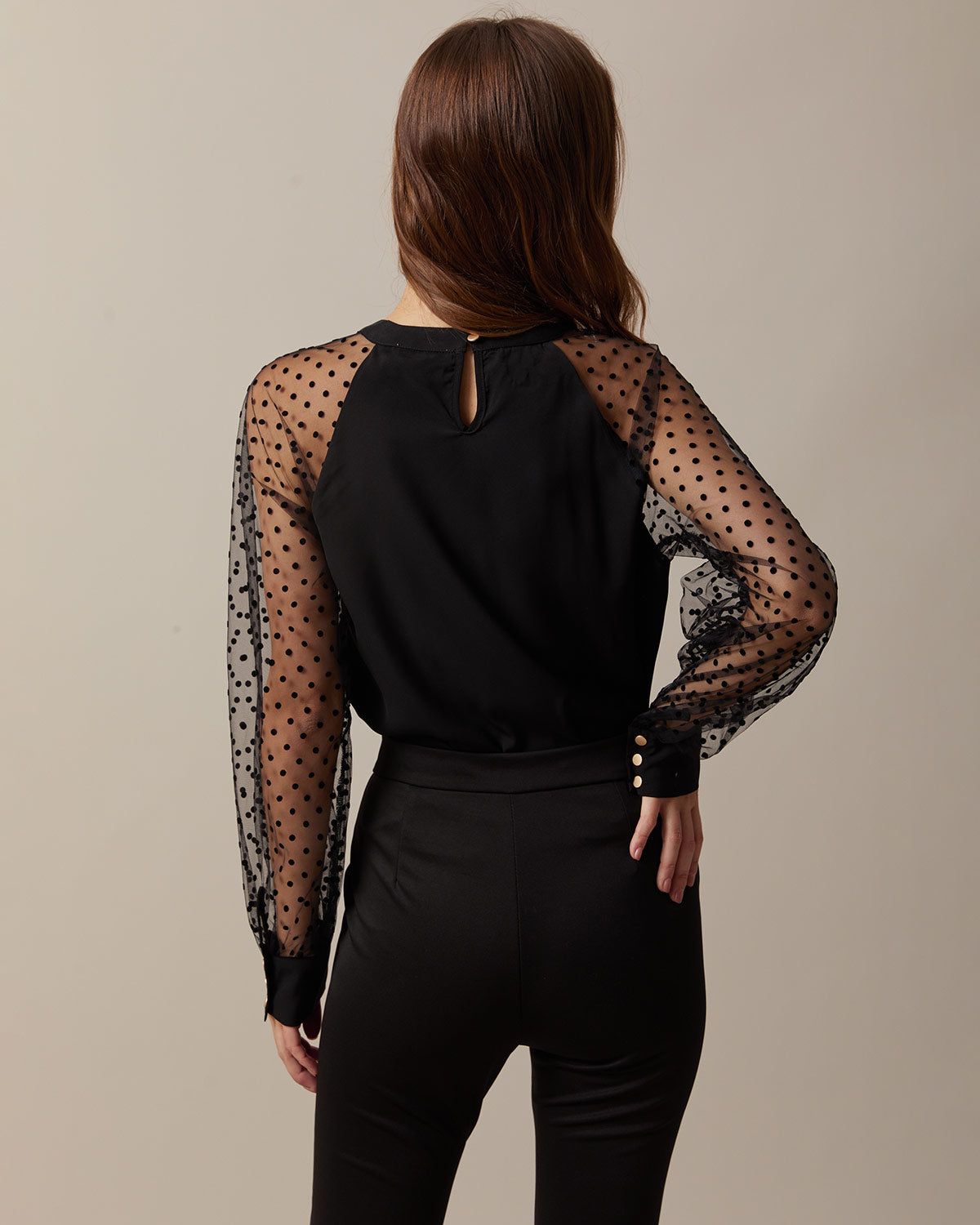 The Black Polka Dot Sheer Sleeve Blouse sold by rihoas product image thumbnail 5
