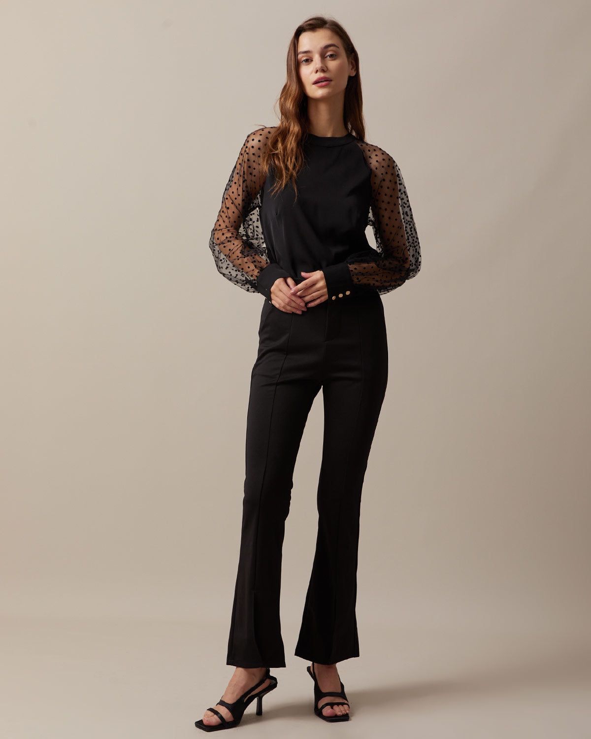 The Black Polka Dot Sheer Sleeve Blouse sold by rihoas product image thumbnail 2