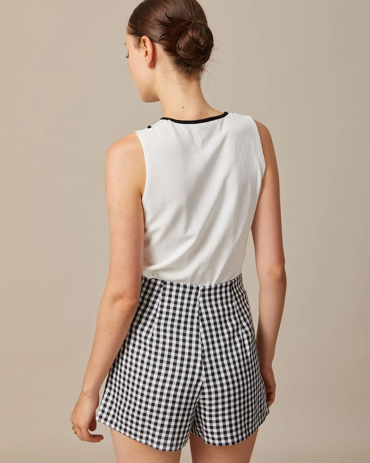 The White Contrast Pointelle Knit Tank Top sold by rihoas product image thumbnail 5