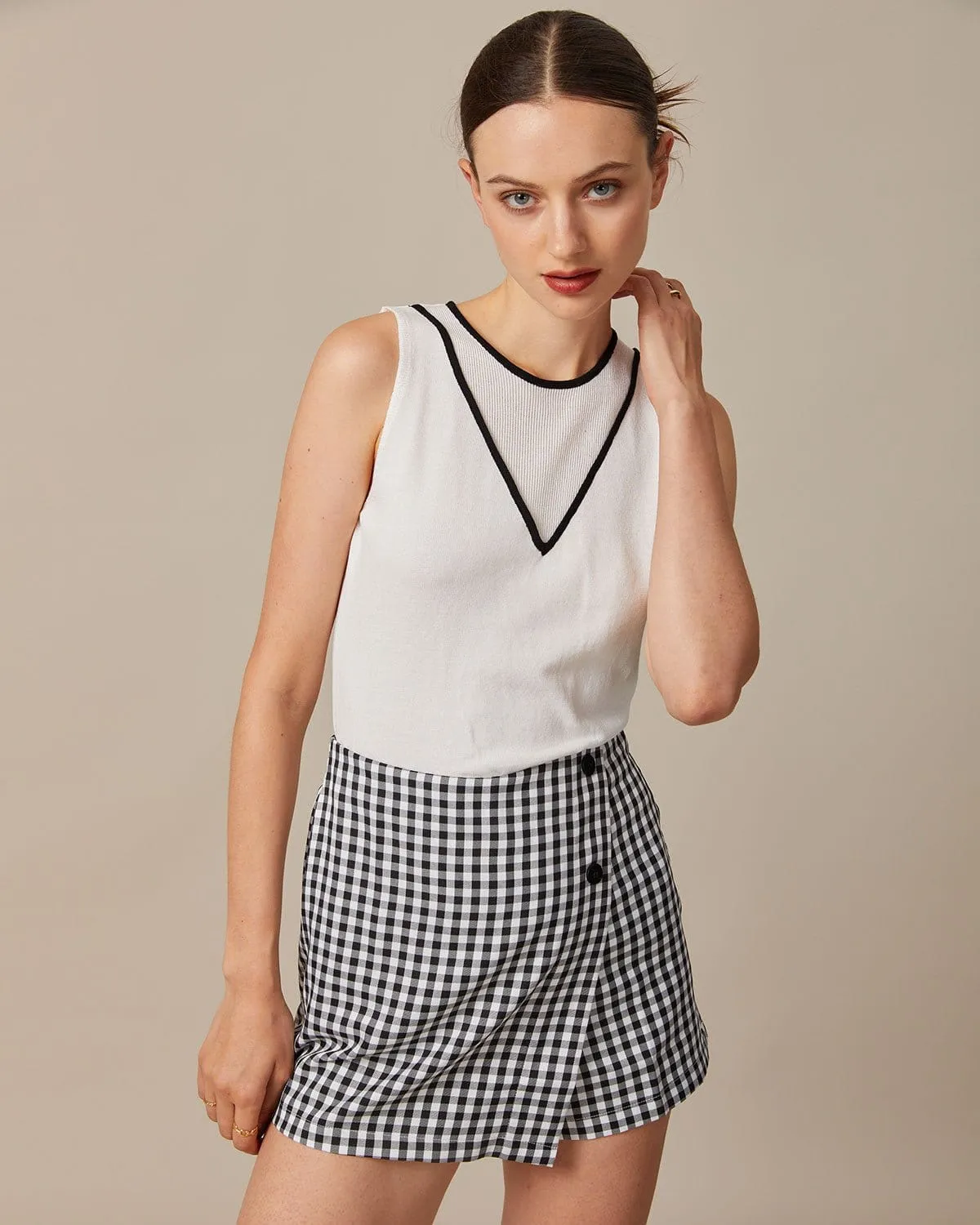 The White Contrast Pointelle Knit Tank Top sold by rihoas product image thumbnail 2