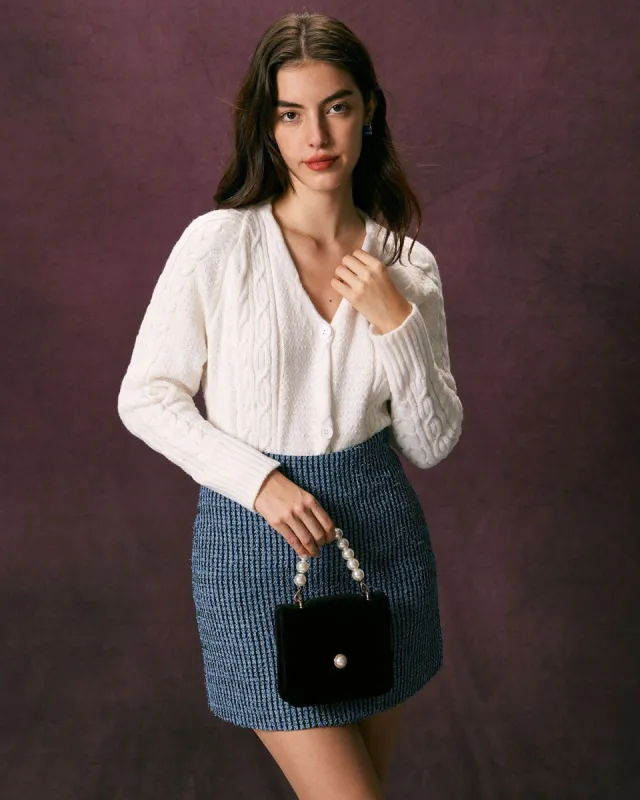 The White V Neck Cable Ribbed Cardigan sold by rihoas