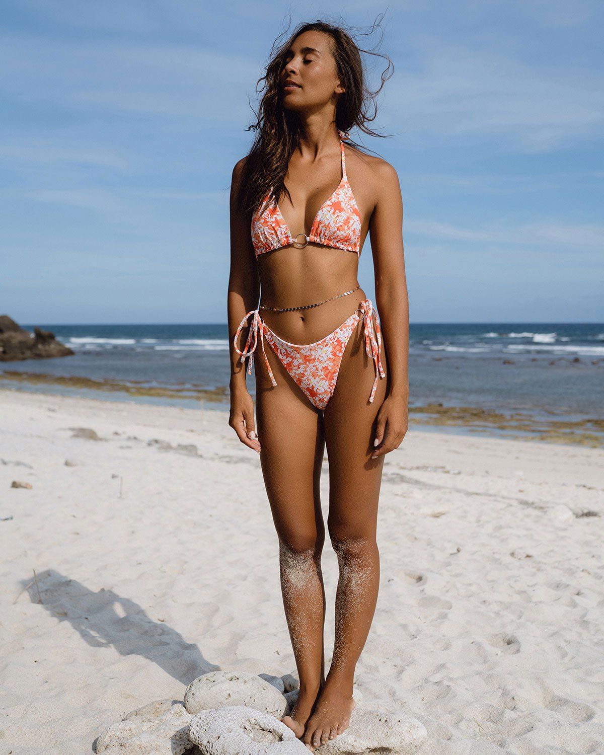 The Orange Halter Floral O-Ring Bikini Set sold by rihoas product image thumbnail 2