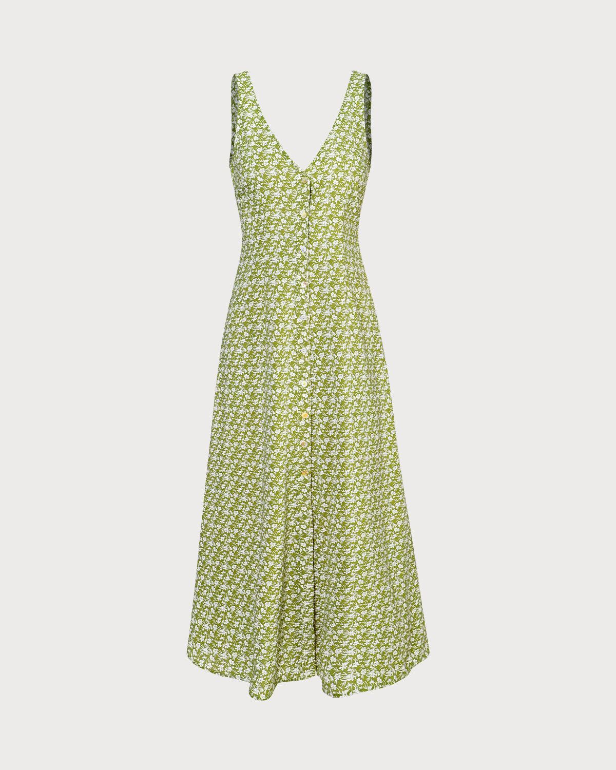 The Green V Neck Floral Single-breasted Maxi Dress sold by rihoas product image thumbnail 8