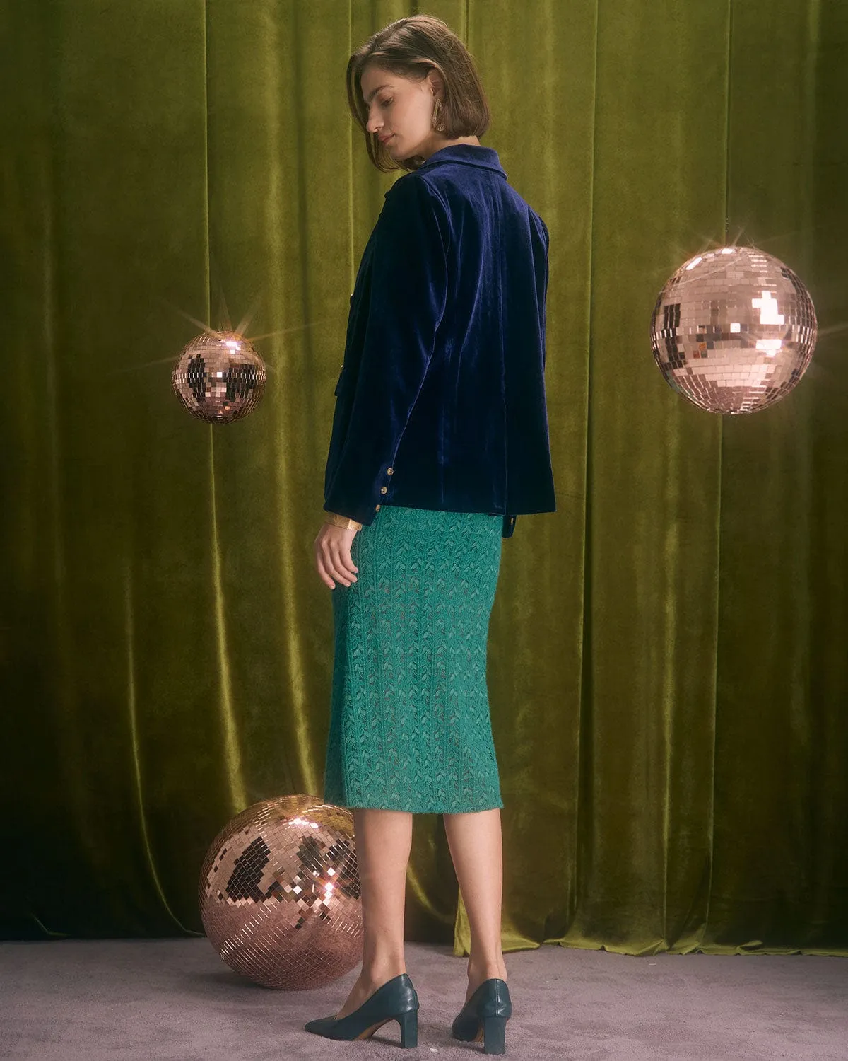 The Navy Lapel Double Breasted Velvet Blazer sold by rihoas product image thumbnail 5