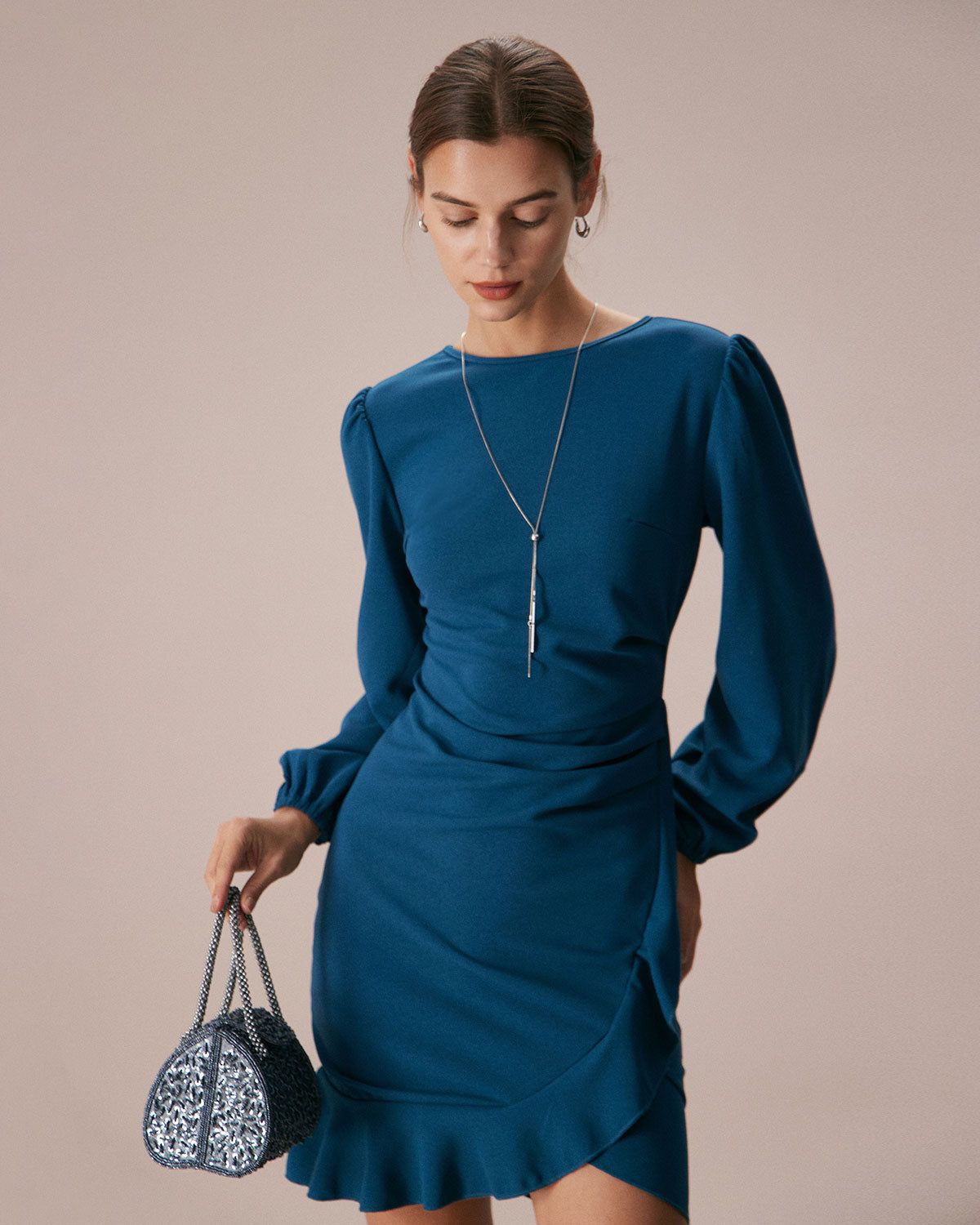 The Blue Round Neck Ruffled Mini Dress sold by rihoas product image thumbnail 3