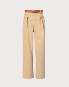 The Khaki High Waisted Pleated Straight Pants sold by rihoas