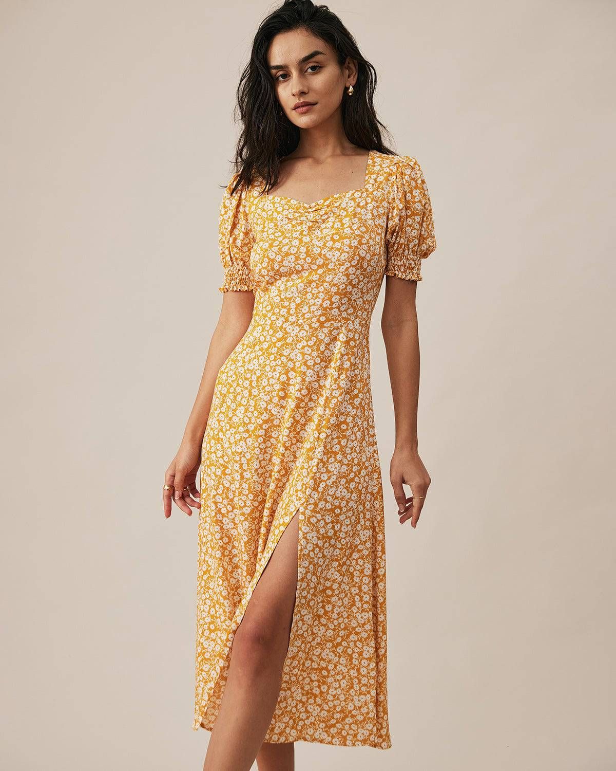 The Short Sleeve Side Slit Floral Dress sold by rihoas
