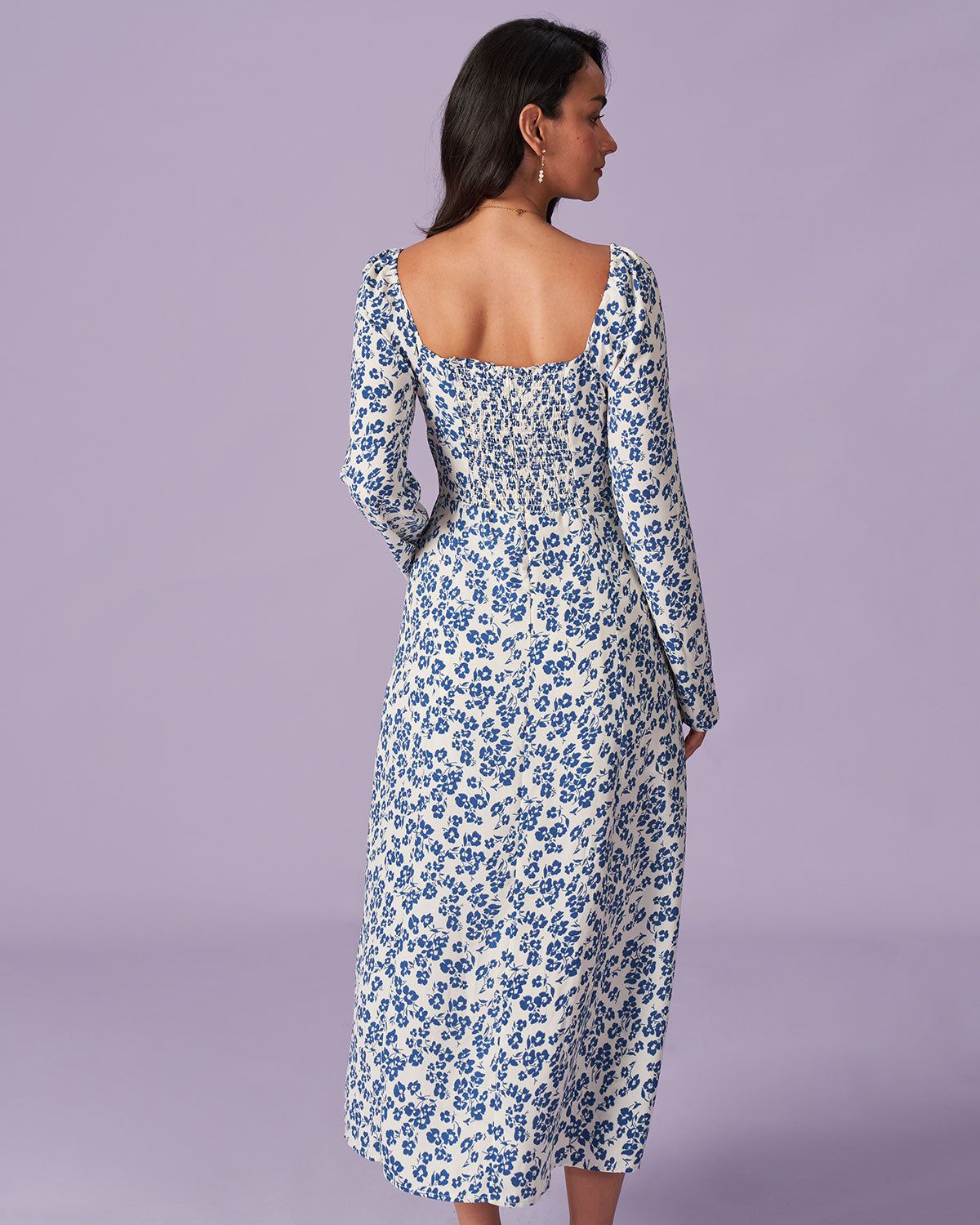The Blue Square Neck Floral Slit Midi Dress sold by rihoas product image thumbnail 6