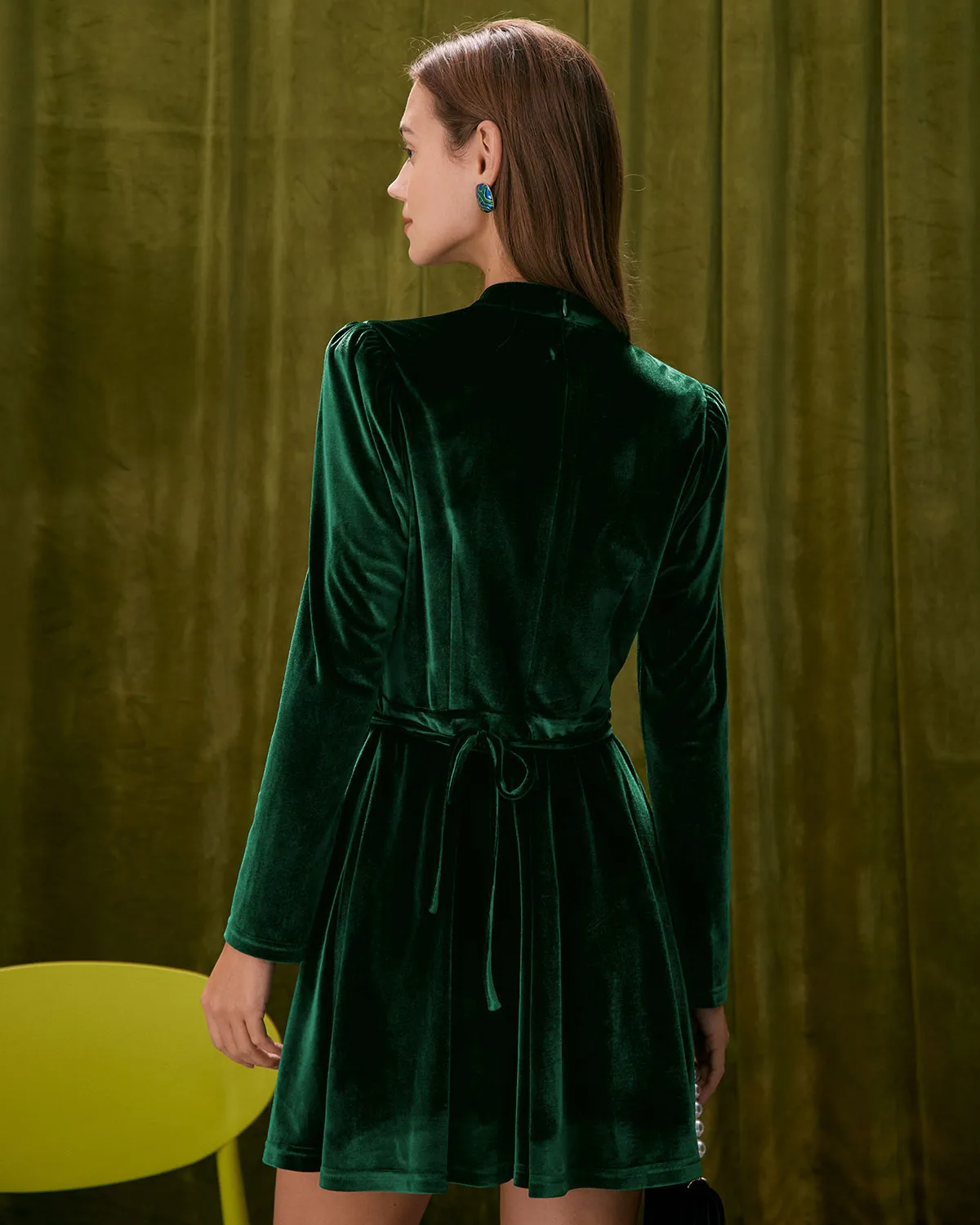 The Green Stand Cut Out Velvet Mini Dress sold by rihoas product image thumbnail 5