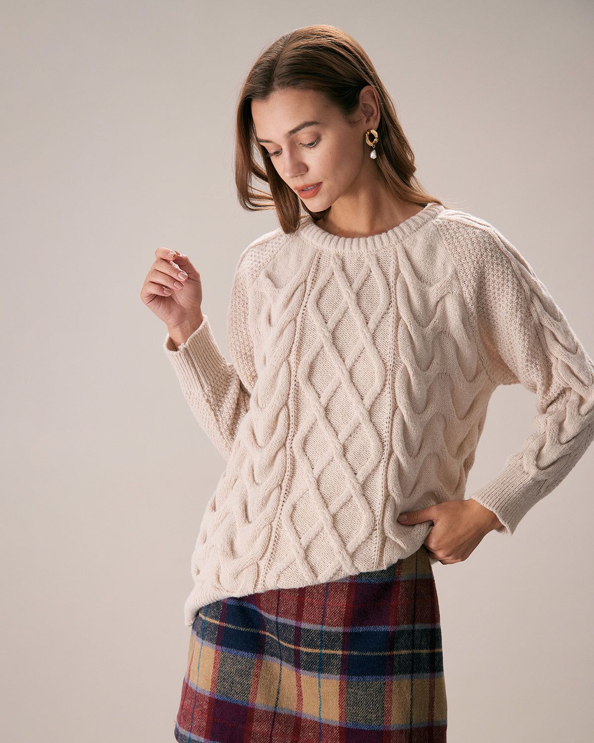 The Apricot Round Neck Pullover Sweater sold by rihoas