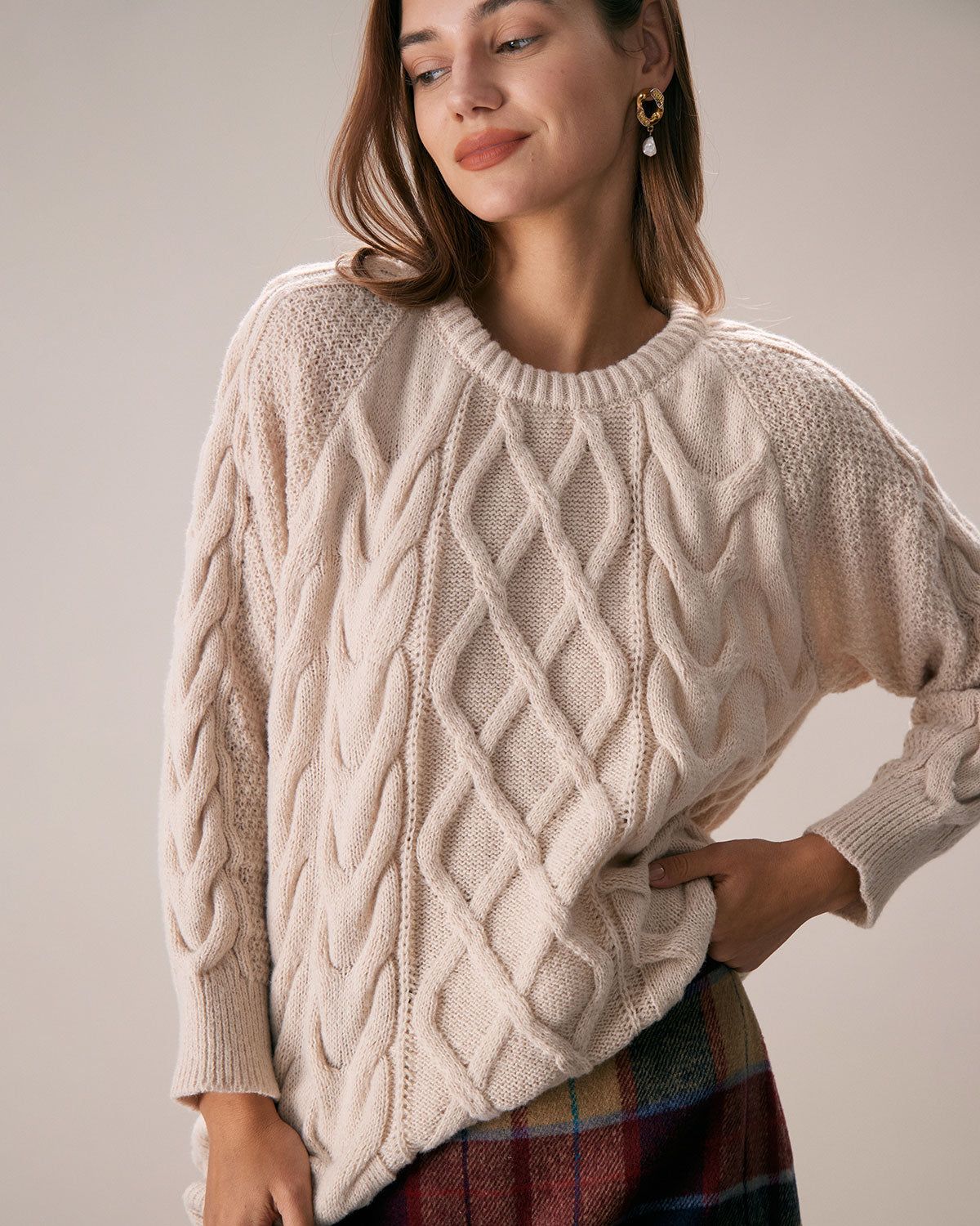 The Apricot Round Neck Pullover Sweater sold by rihoas product image thumbnail 2
